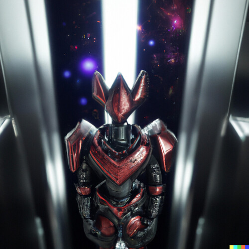 DALL·E 2022-08-23 18.43.57 - Photo of Melding Universe Makuta Teridax standing in a bland elevator