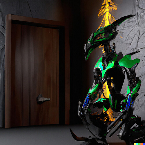 DALL·E 2022-08-23 18.53.12 - The Bionicle Kanohi Ignika in a secure room, realist painting, 4k digital image