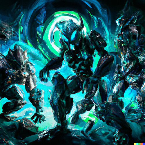 DALL·E 2022-08-23 19.01.06 - Bionicle The Federation of Fear, cover art for the online serial, heroic stances, realist painting, 4k digital art