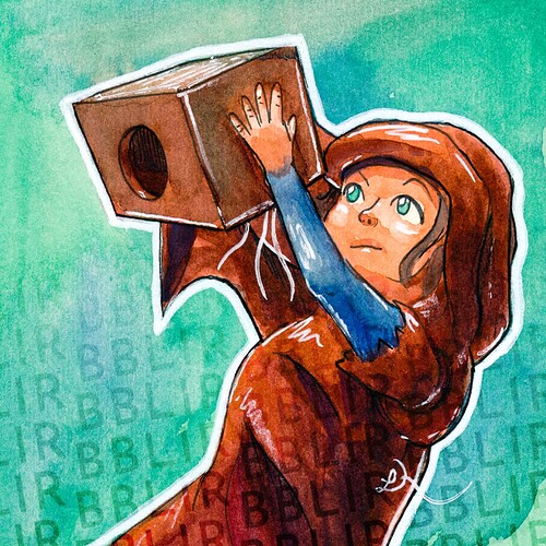 Irina with a makeshift instrument