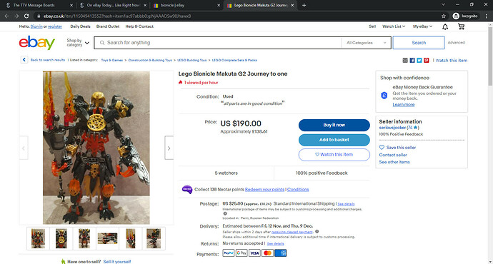Lego Bionicle Makuta G2 Journey to one _ eBay - Google Chrome 30_10_2021 11_01_17