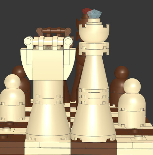 Close up of the white rook and king after castling. They have plenty of clearance moving up from the base.