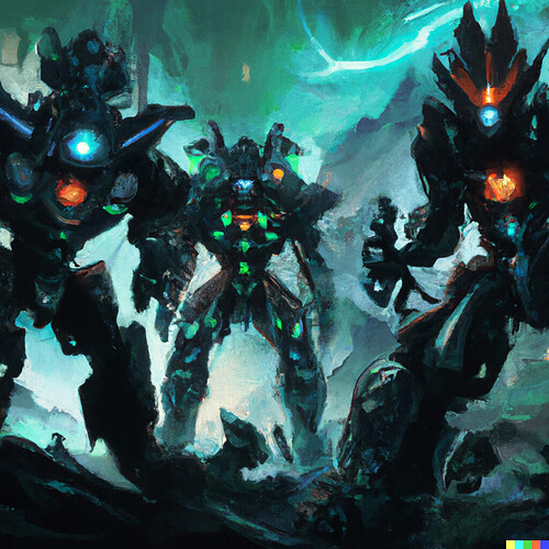 DALL·E 2022-08-23 19.00.52 - Bionicle The Federation of Fear, cover art for the online serial, heroic stances, realist painting, 4k digital art