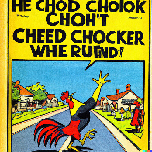 DALL·E 2022-09-25 18.23.54 - A 50's Comic Book showing why the chicken crossed the road