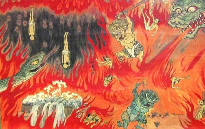 More depictions of Oni in Jigoku carrying out punishments.